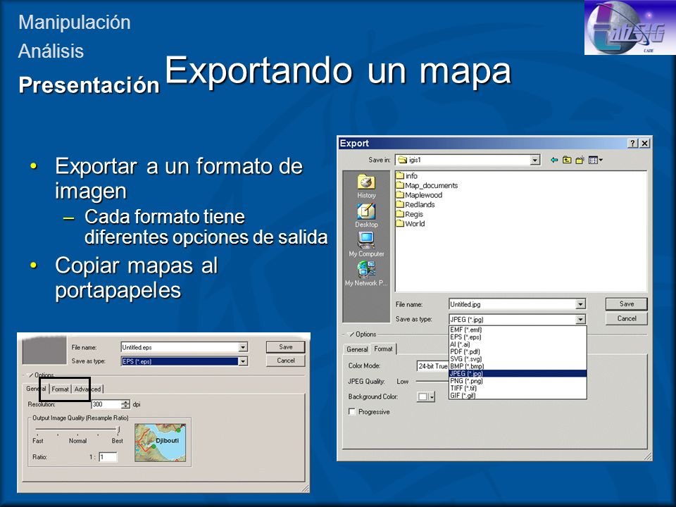Exportando un mapa Presentación Exportar a un formato de imagen