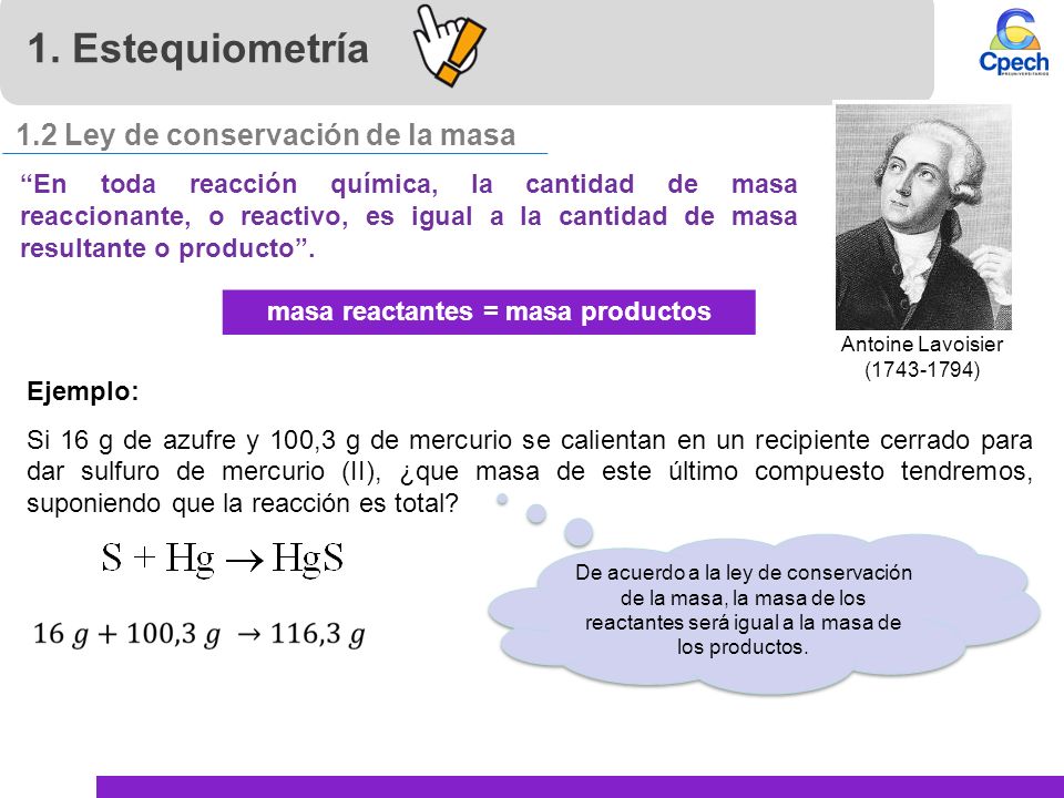 masa reactantes = masa productos
