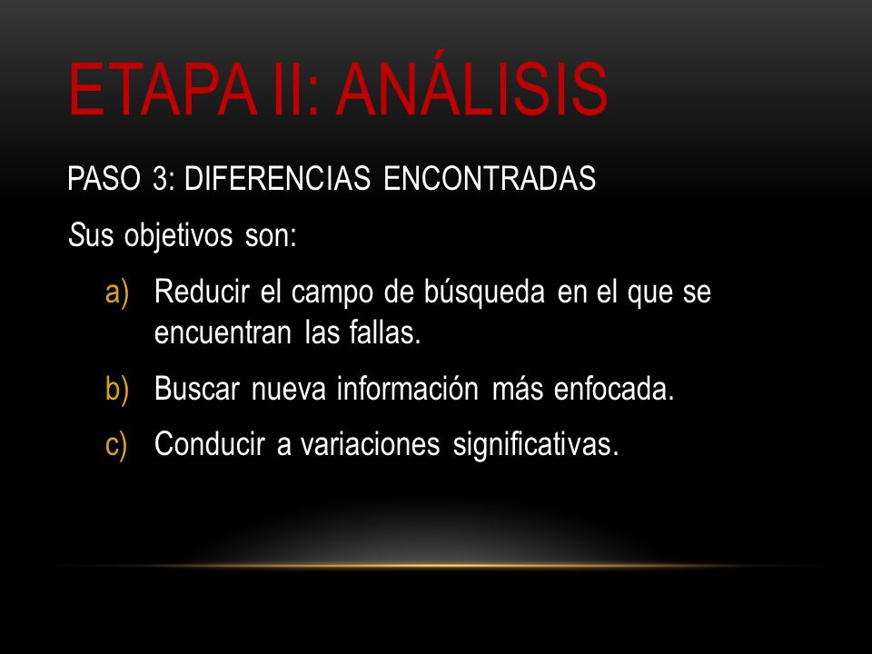 Etapa ii: análisis PASO 3: DIFERENCIAS ENCONTRADAS Sus objetivos son: