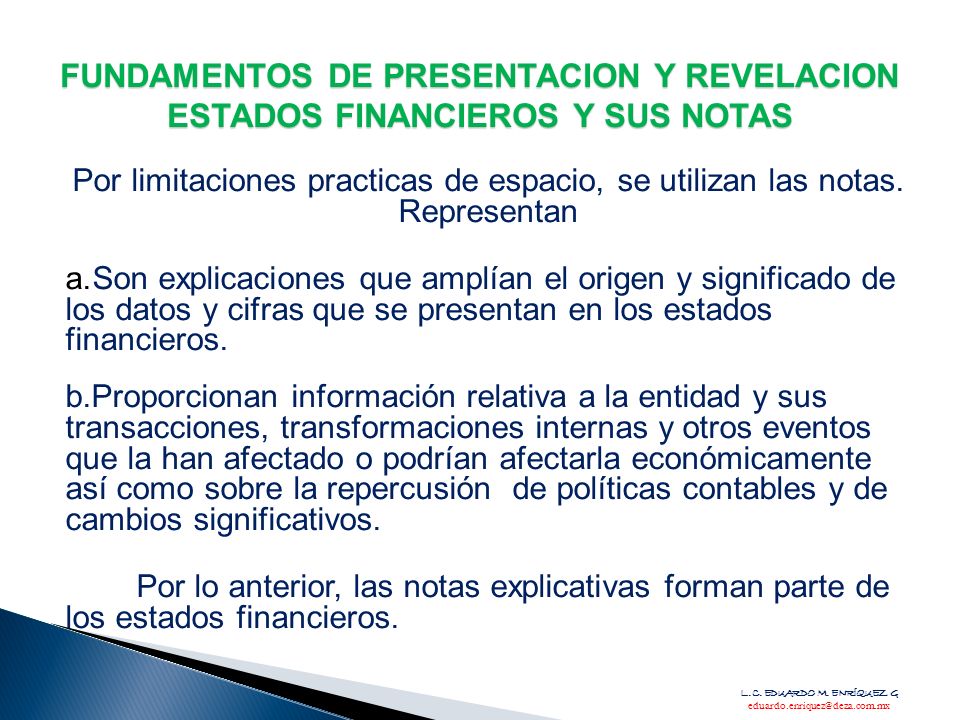FUNDAMENTOS DE PRESENTACION Y REVELACION ESTADOS FINANCIEROS Y SUS NOTAS