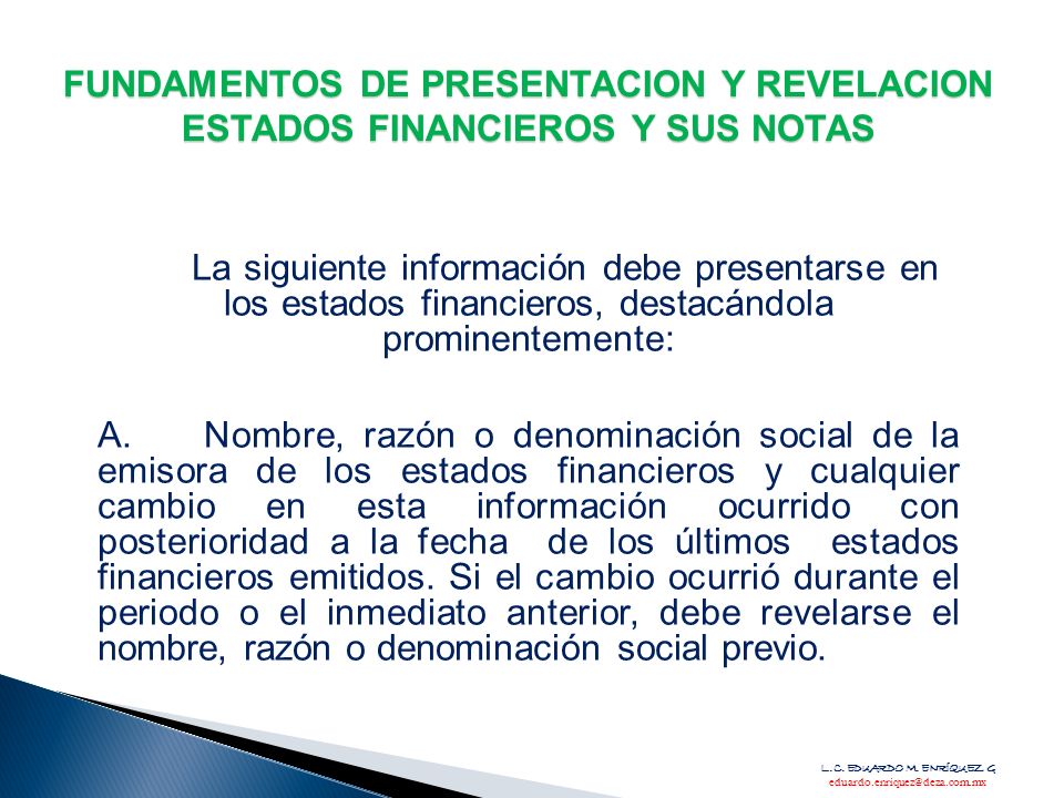 FUNDAMENTOS DE PRESENTACION Y REVELACION ESTADOS FINANCIEROS Y SUS NOTAS