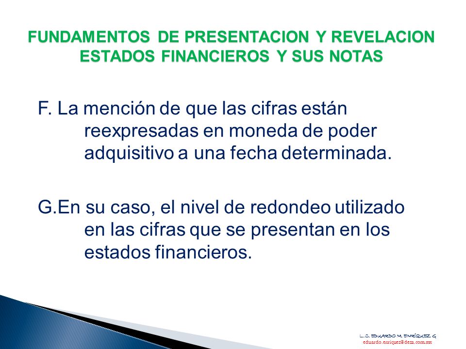 FUNDAMENTOS DE PRESENTACION Y REVELACION ESTADOS FINANCIEROS Y SUS NOTAS