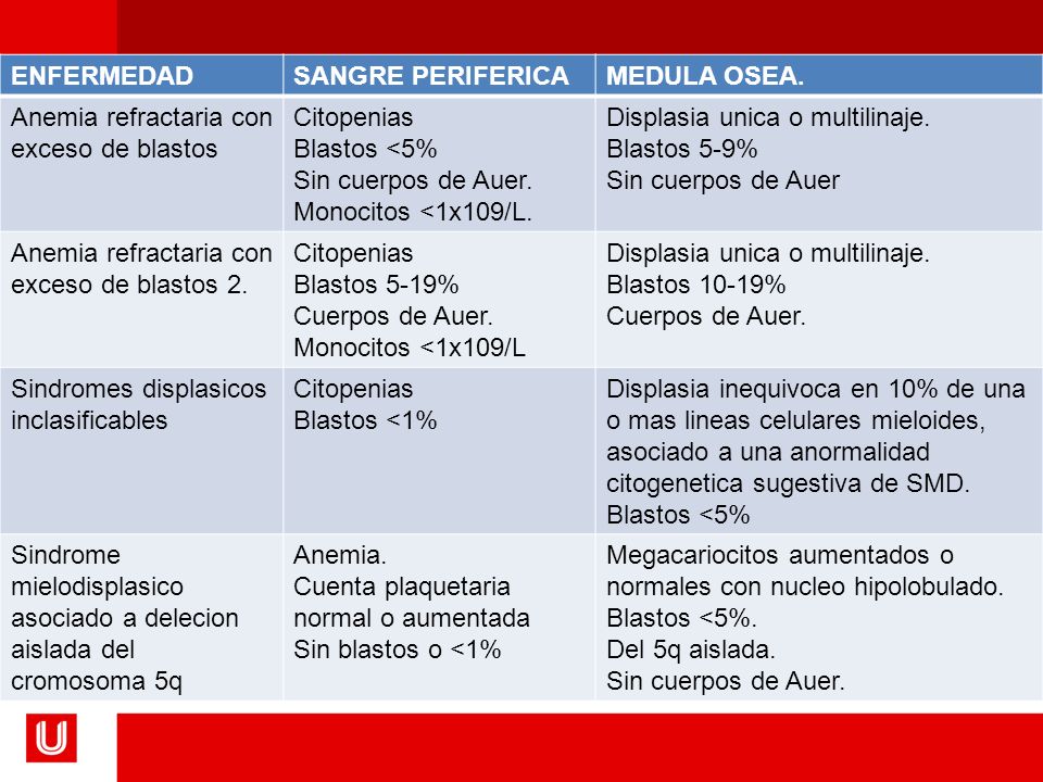 ENFERMEDAD SANGRE PERIFERICA. MEDULA OSEA. Anemia refractaria con exceso de blastos. Citopenias.