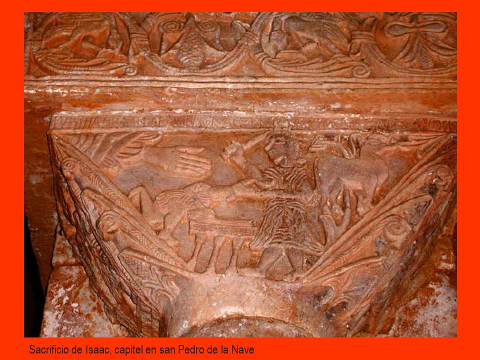 Sacrificio de Isaac, capitel en san Pedro de la Nave