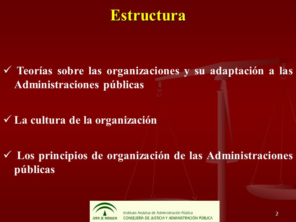 Estructura Teorías sobre las organizaciones y su adaptación a las Administraciones públicas. La cultura de la organización.
