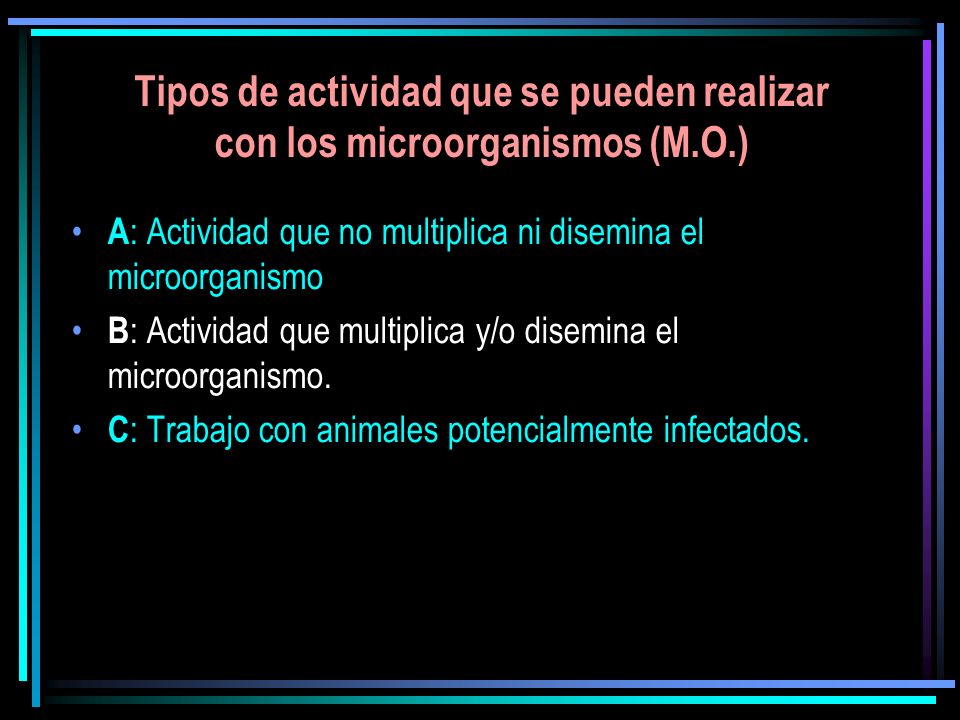 Tipos de actividad que se pueden realizar con los microorganismos (M.O.)