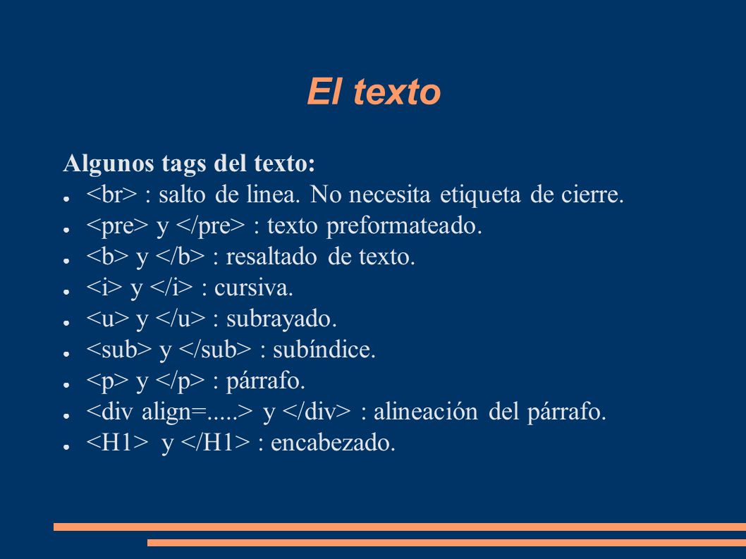 El texto Algunos tags del texto: