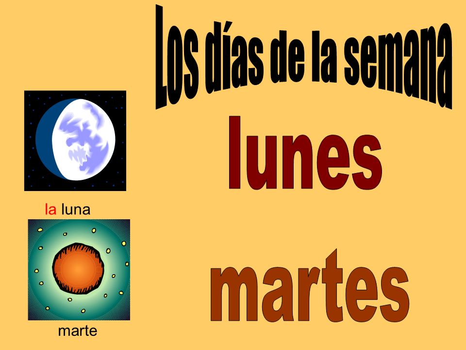 Los días de la semana lunes la luna martes marte