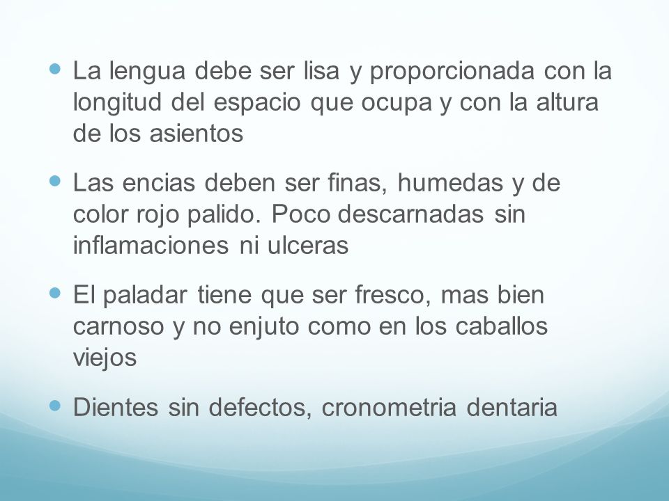 La lengua debe ser lisa y proporcionada con la longitud del espacio que ocupa y con la altura de los asientos