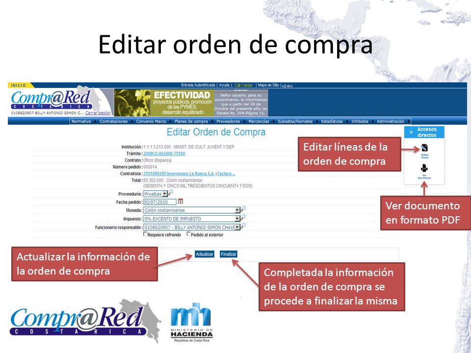 Editar orden de compra Editar líneas de la orden de compra