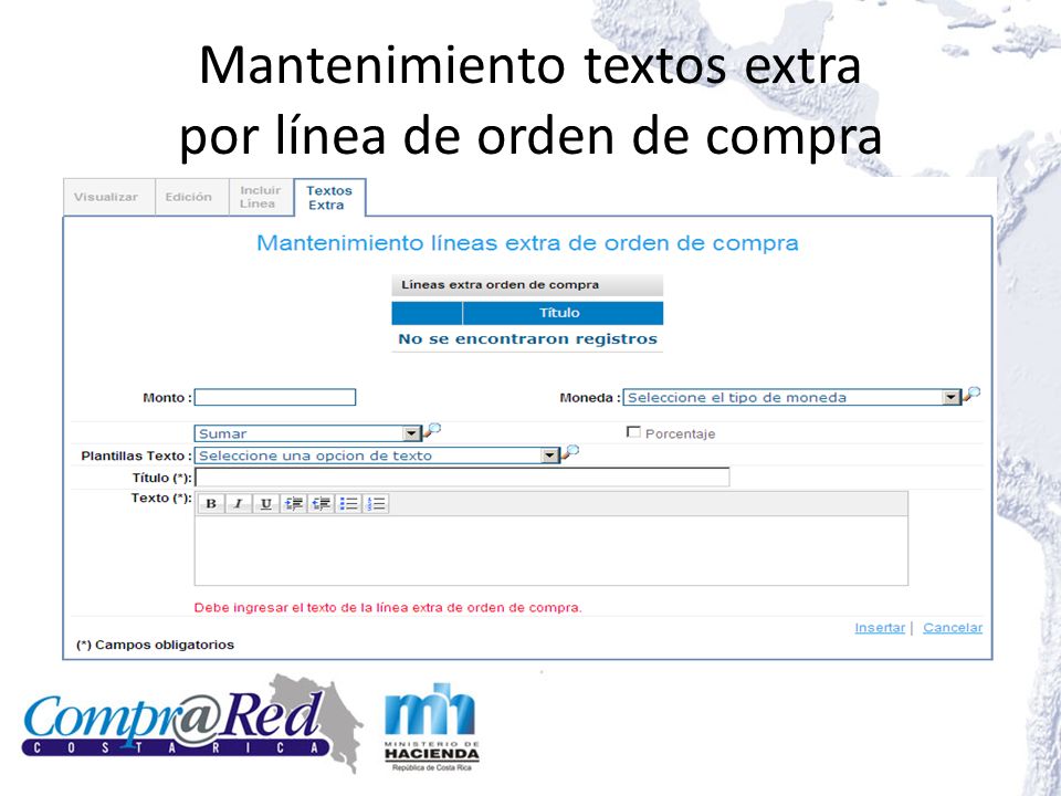 Mantenimiento textos extra por línea de orden de compra