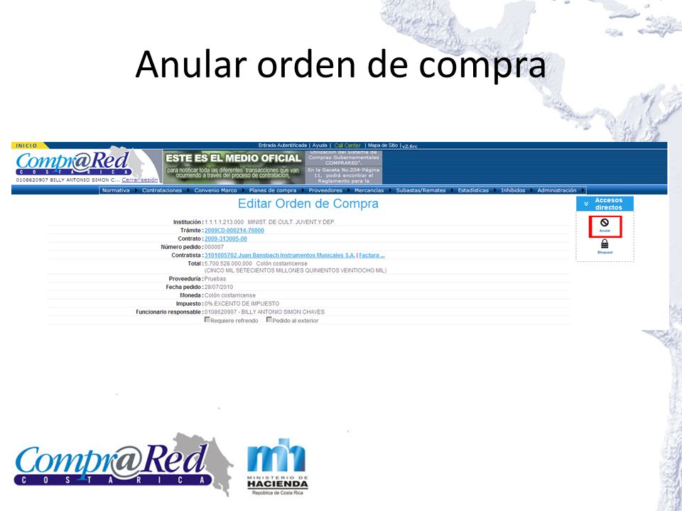 Anular orden de compra Editar líneas de la orden de compra