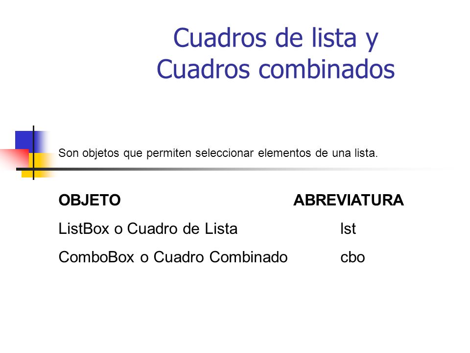 Cuadros de lista y Cuadros combinados