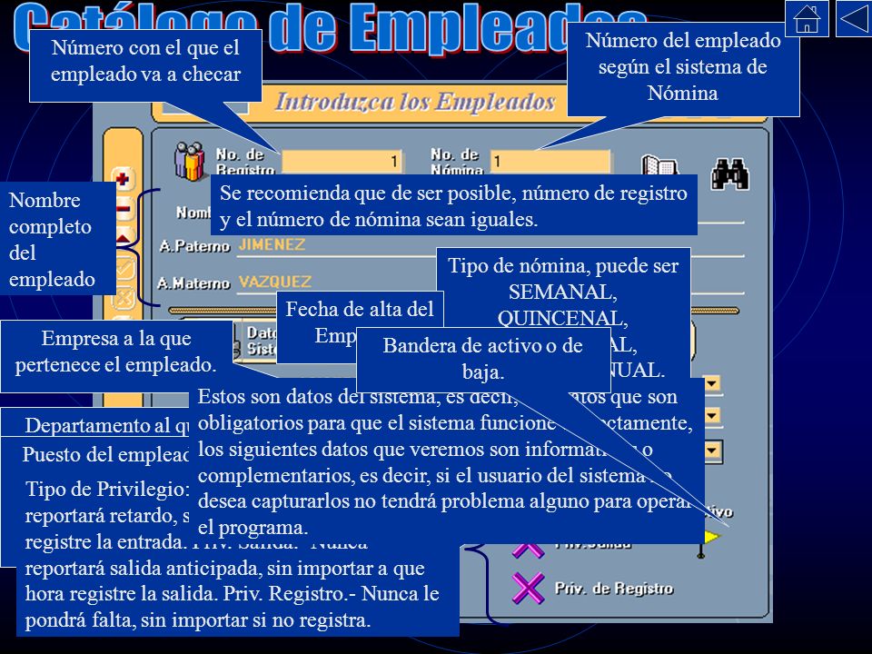 Catálogo de Empleados Número del empleado según el sistema de Nómina