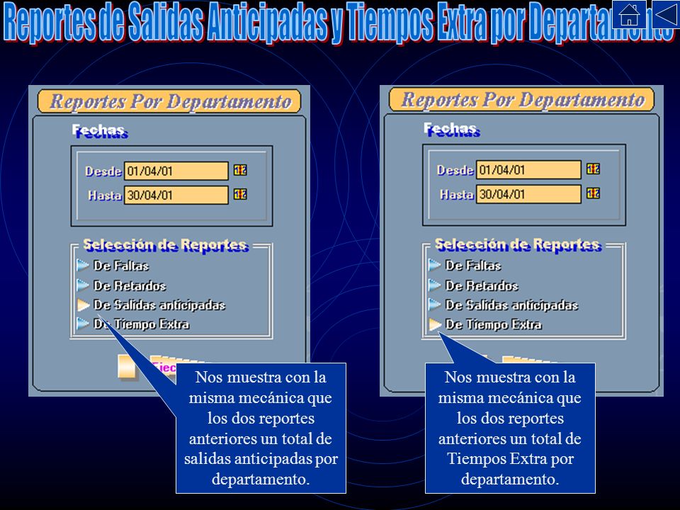 Reportes de Salidas Anticipadas y Tiempos Extra por Departamento