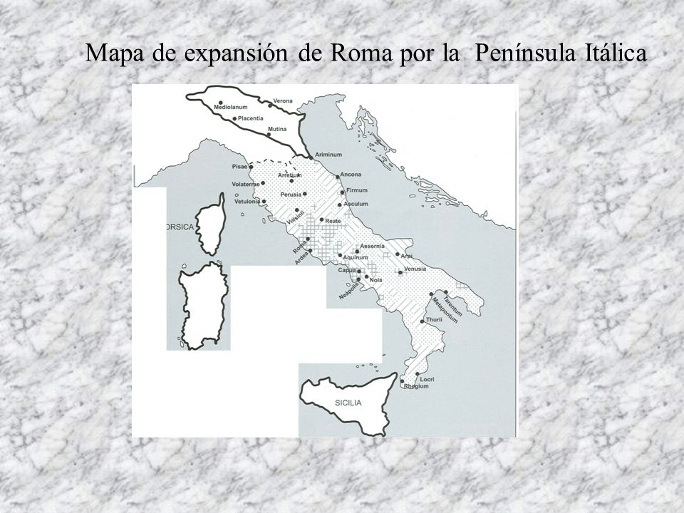 Mapa de expansión de Roma por la Península Itálica