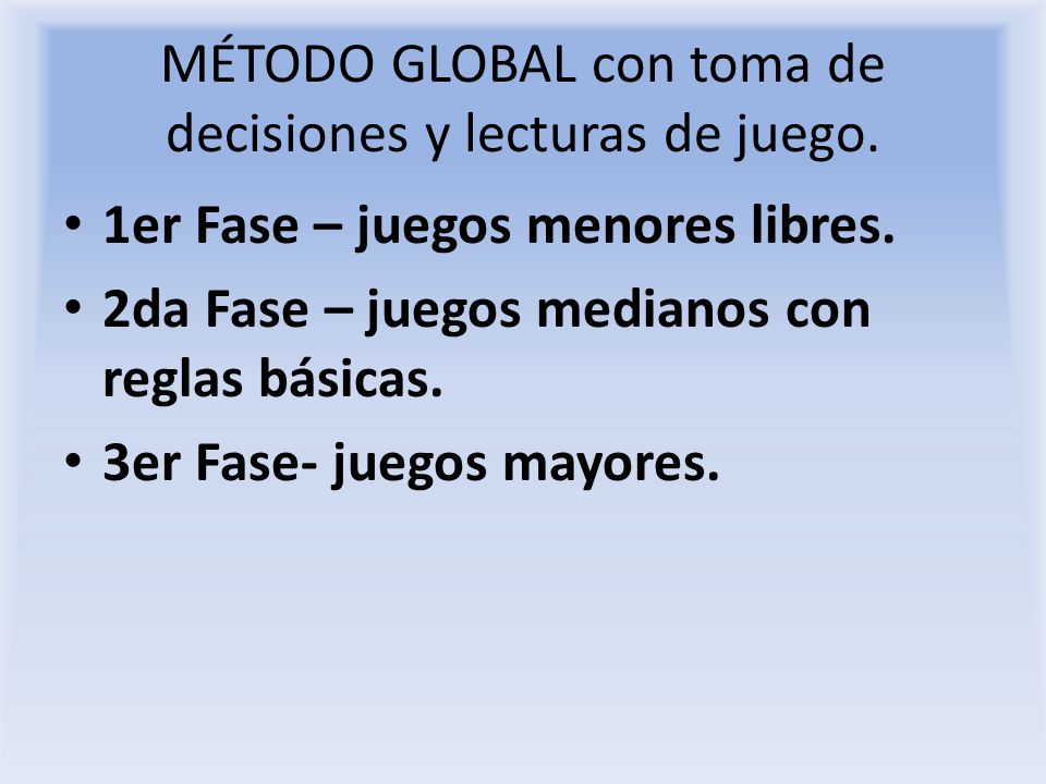 MÉTODO GLOBAL con toma de decisiones y lecturas de juego.