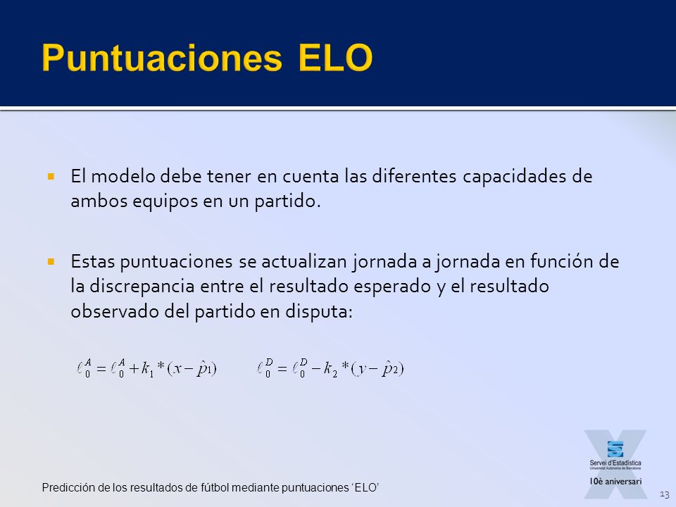 Puntuaciones ELO El modelo debe tener en cuenta las diferentes capacidades de ambos equipos en un partido.