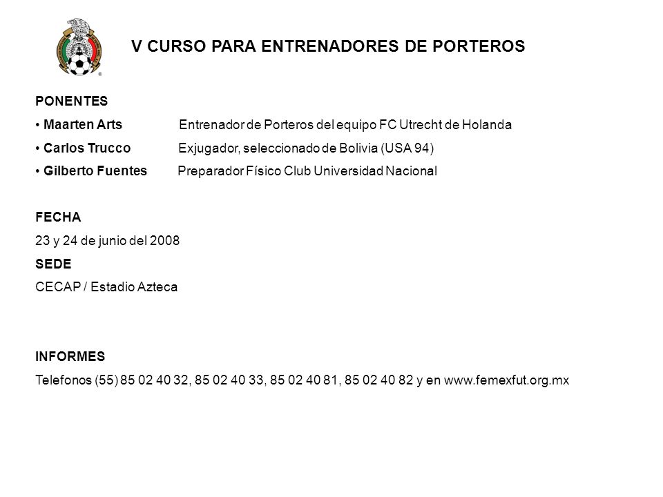 V CURSO PARA ENTRENADORES DE PORTEROS