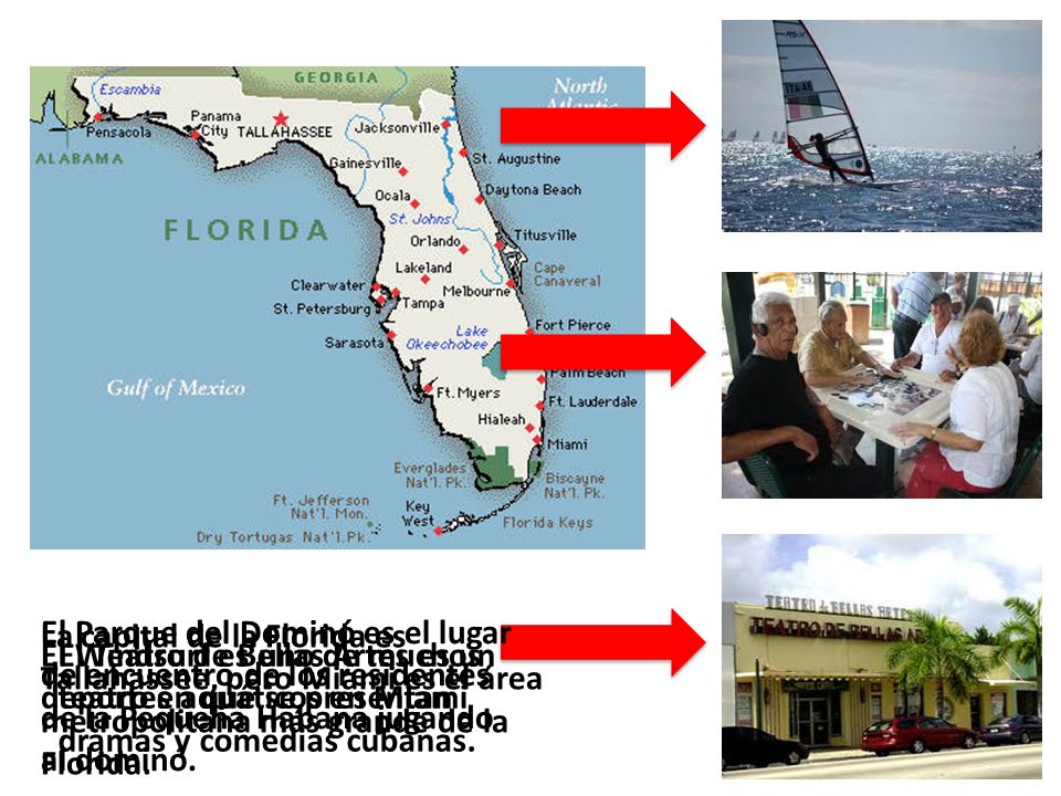 La capital de la Florida es Tallahassee, pero Miami es el área metropolitana más grande de la Florida.