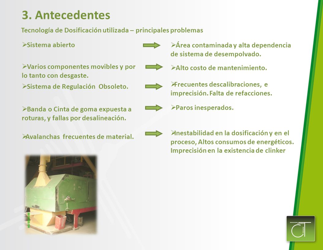 3. Antecedentes Tecnología de Dosificación utilizada – principales problemas. Sistema abierto.