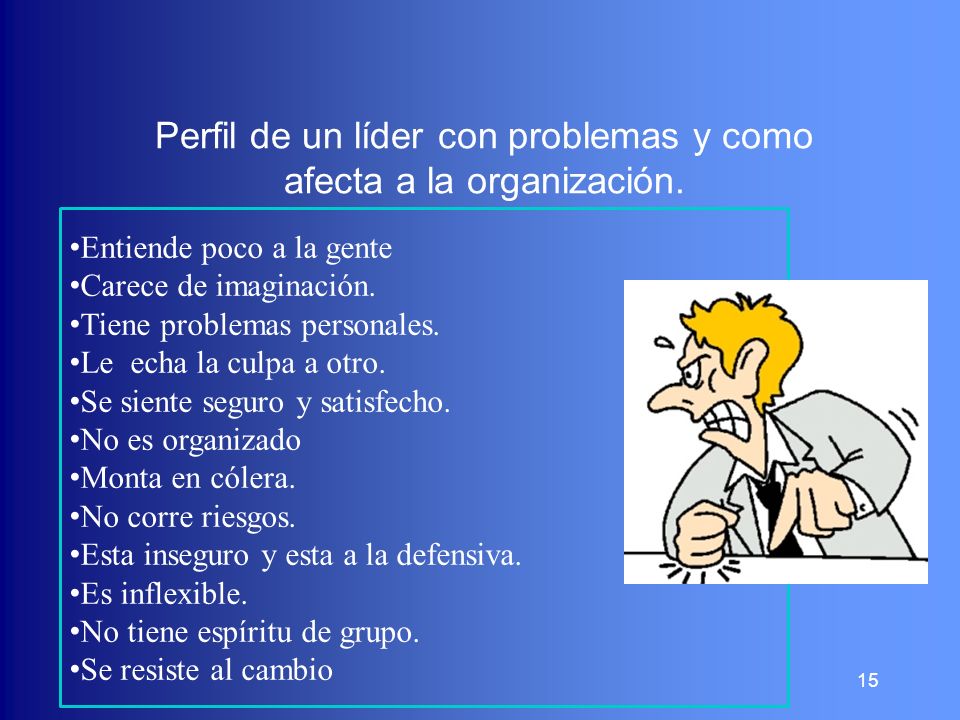 Perfil de un líder con problemas y como afecta a la organización.