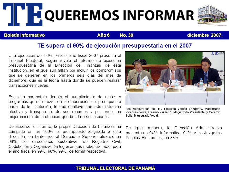 TE supera el 90% de ejecución presupuestaria en el 2007