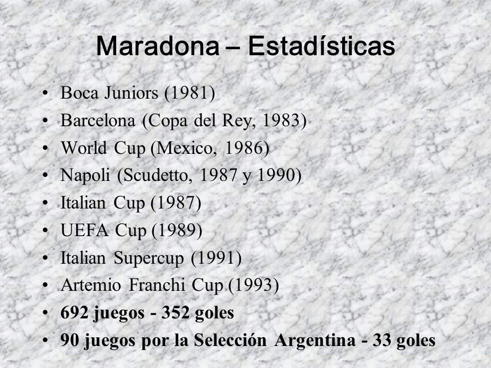 Maradona – Estadísticas
