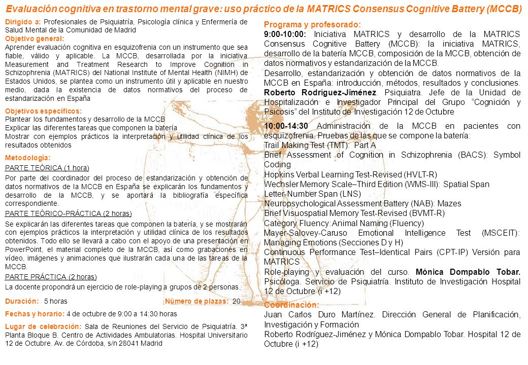Evaluación cognitiva en trastorno mental grave: uso práctico de la MATRICS Consensus Cognitive Battery (MCCB)