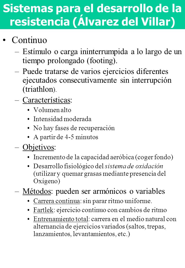 Sistemas para el desarrollo de la resistencia (Álvarez del Villar)