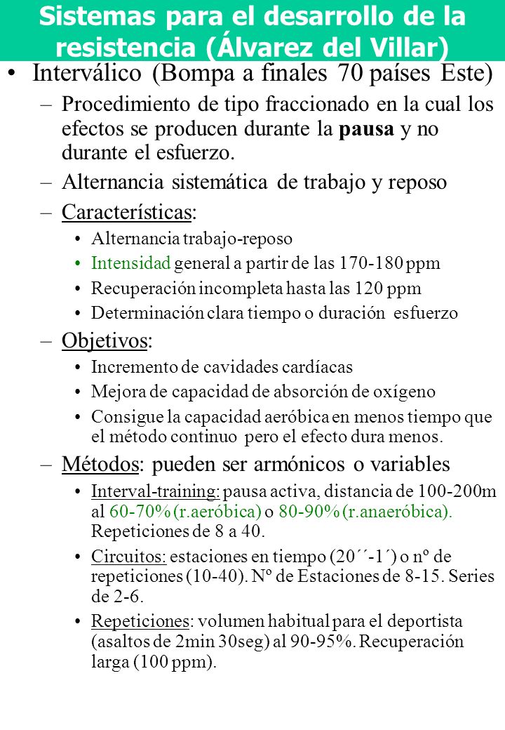 Sistemas para el desarrollo de la resistencia (Álvarez del Villar)