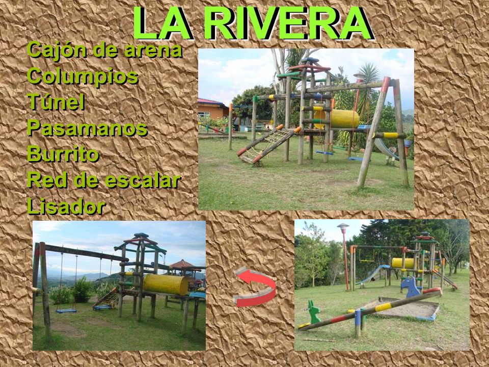 LA RIVERA Cajón de arena Columpios Túnel Pasamanos Burrito Red de escalar Lisador