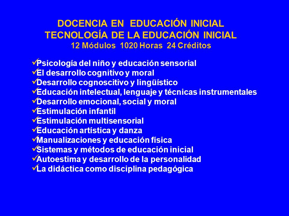 TECNOLOGÍA DE LA EDUCACIÓN INICIAL 12 Módulos 1020 Horas 24 Créditos