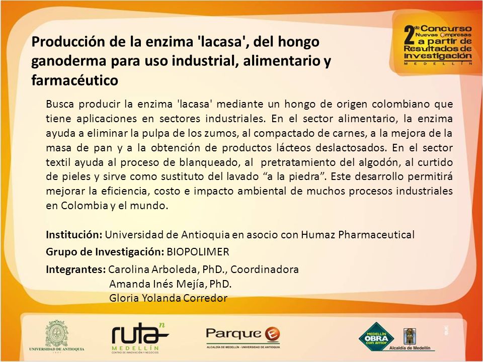 Producción de la enzima lacasa , del hongo ganoderma para uso industrial, alimentario y farmacéutico