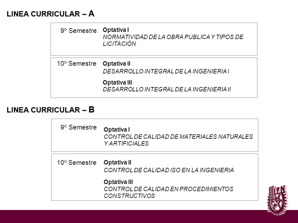 LINEA CURRICULAR – A LINEA CURRICULAR – B 9º Semestre 10º Semestre