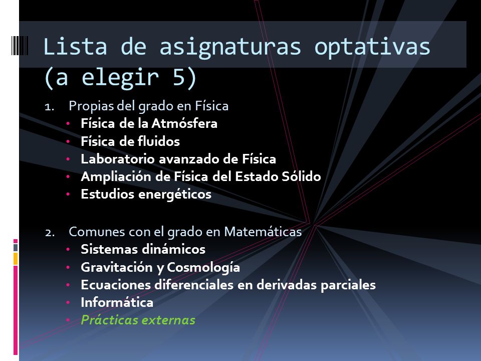 Lista de asignaturas optativas (a elegir 5)