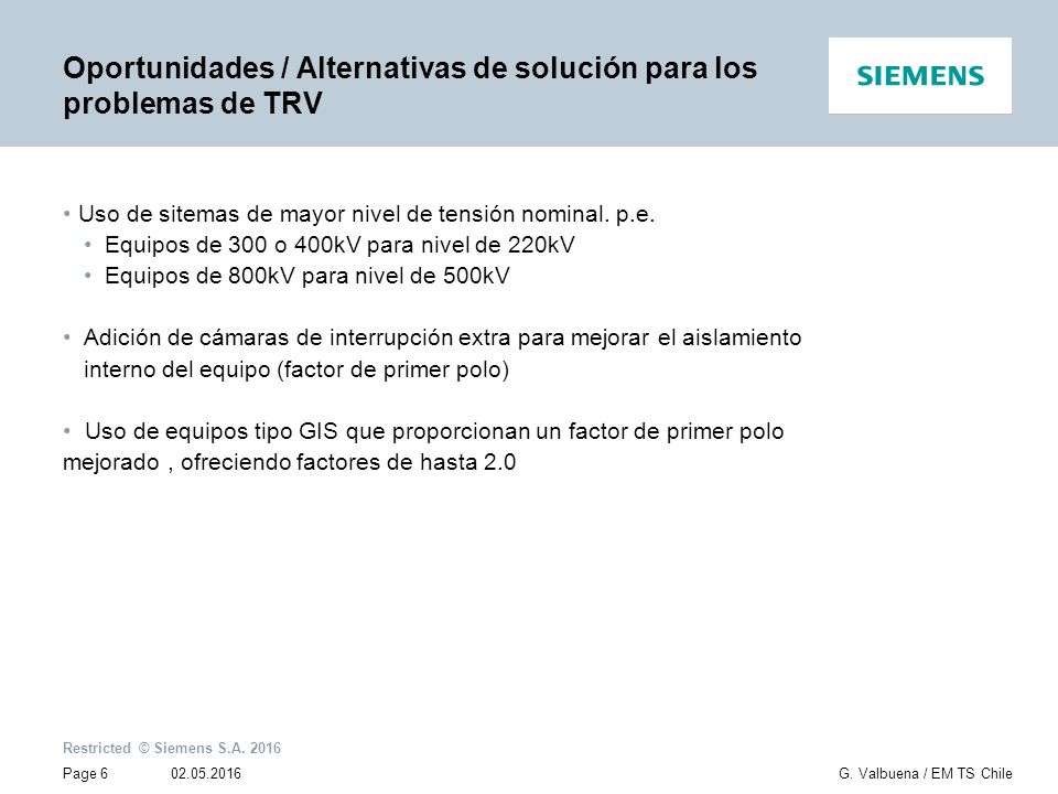 Oportunidades / Alternativas de solución para los problemas de TRV