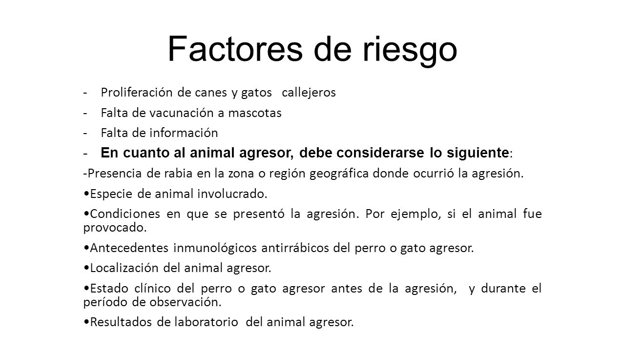 Factores de riesgo Proliferación de canes y gatos callejeros