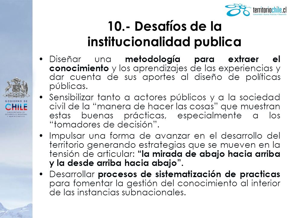 10.- Desafíos de la institucionalidad publica