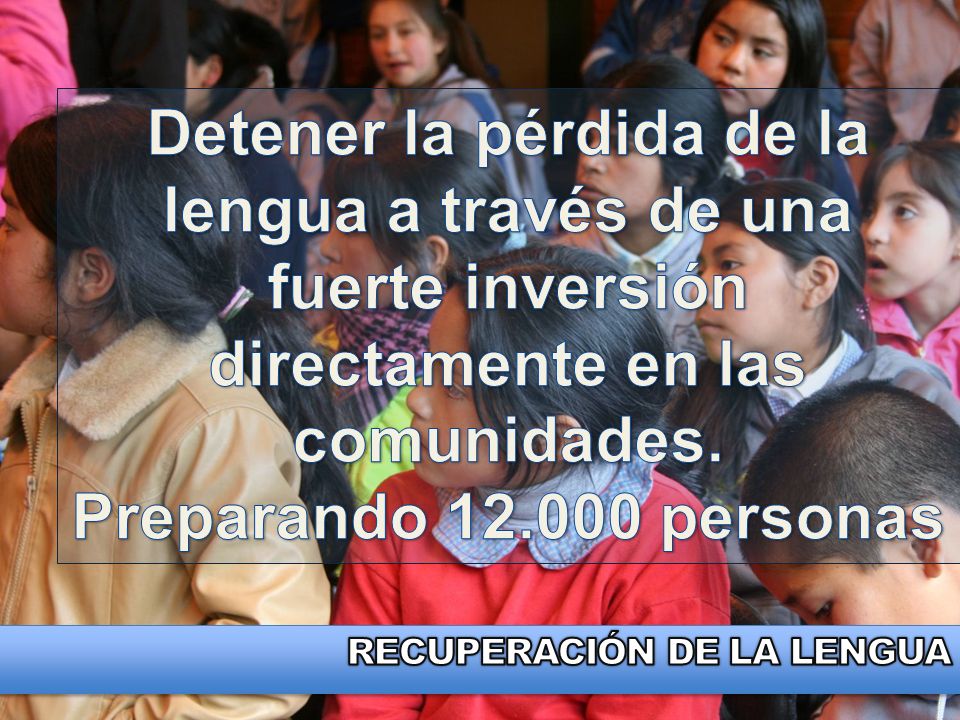 Detener la pérdida de la lengua a través de una fuerte inversión directamente en las comunidades.