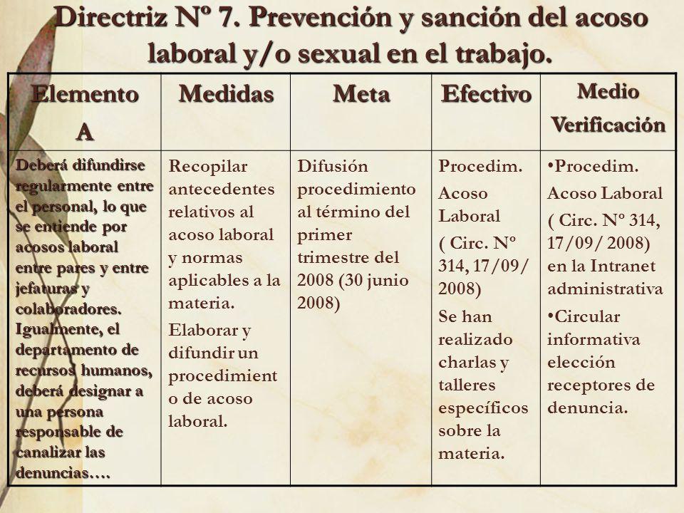 Directriz Nº 7. Prevención y sanción del acoso laboral y/o sexual en el trabajo.