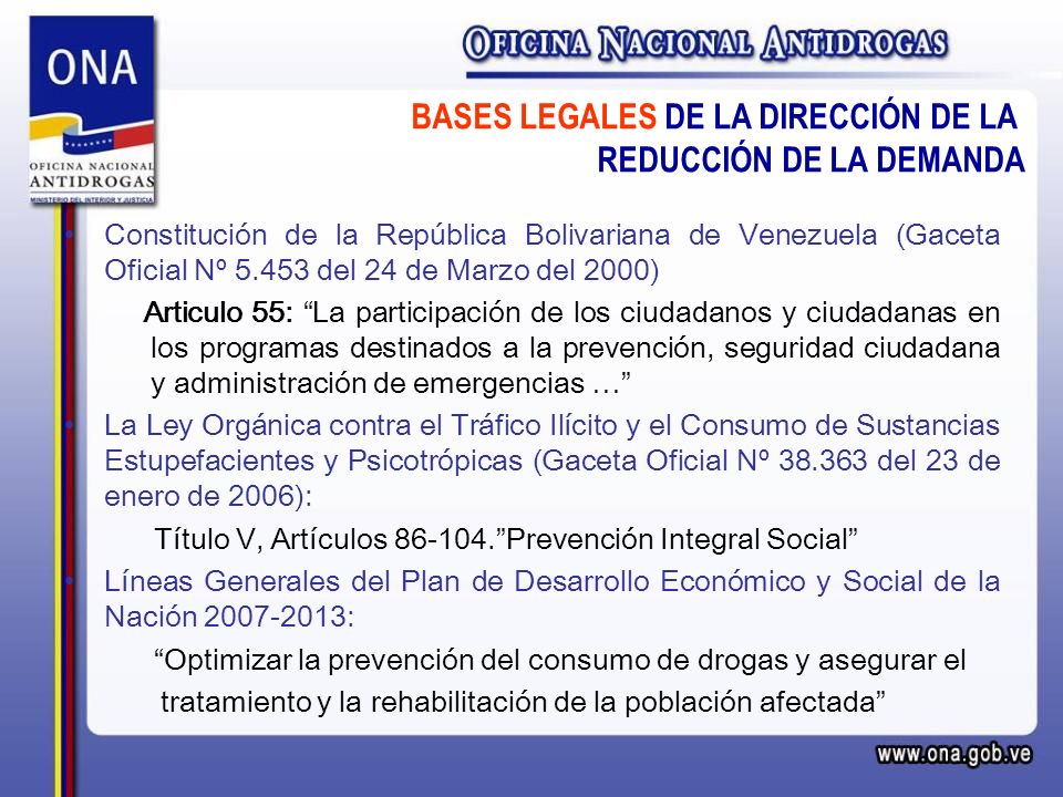 BASES LEGALES DE LA DIRECCIÓN DE LA REDUCCIÓN DE LA DEMANDA