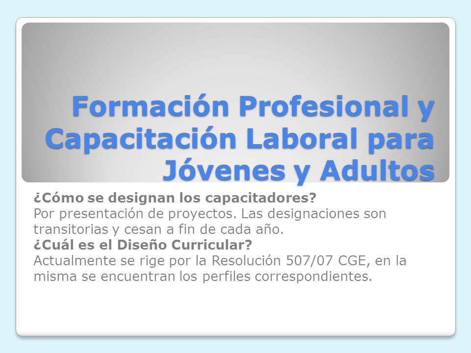 Formación Profesional y Capacitación Laboral para Jóvenes y Adultos