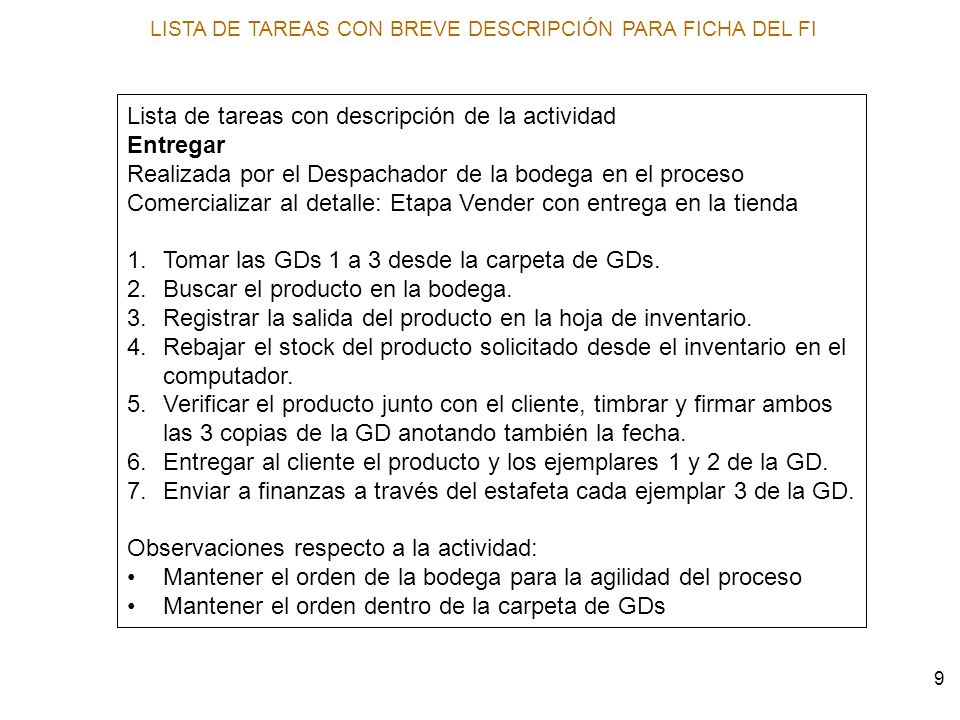 LISTA DE TAREAS CON BREVE DESCRIPCIÓN PARA FICHA DEL FI