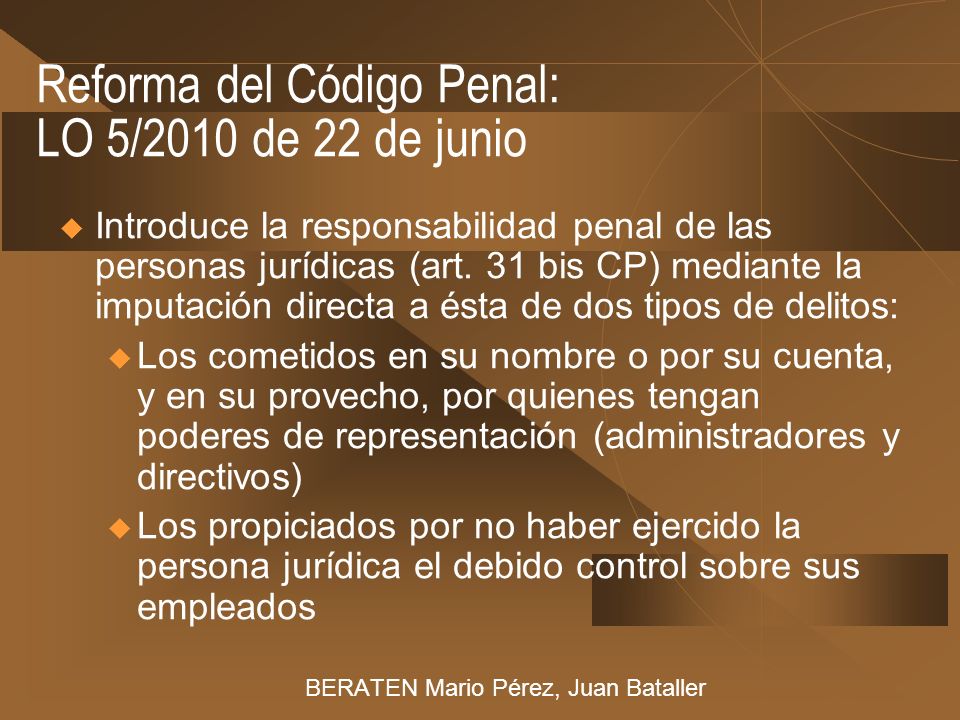 Reforma del Código Penal: LO 5/2010 de 22 de junio