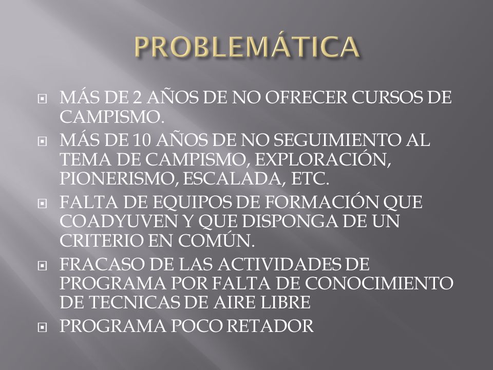 PROBLEMÁTICA MÁS DE 2 AÑOS DE NO OFRECER CURSOS DE CAMPISMO.