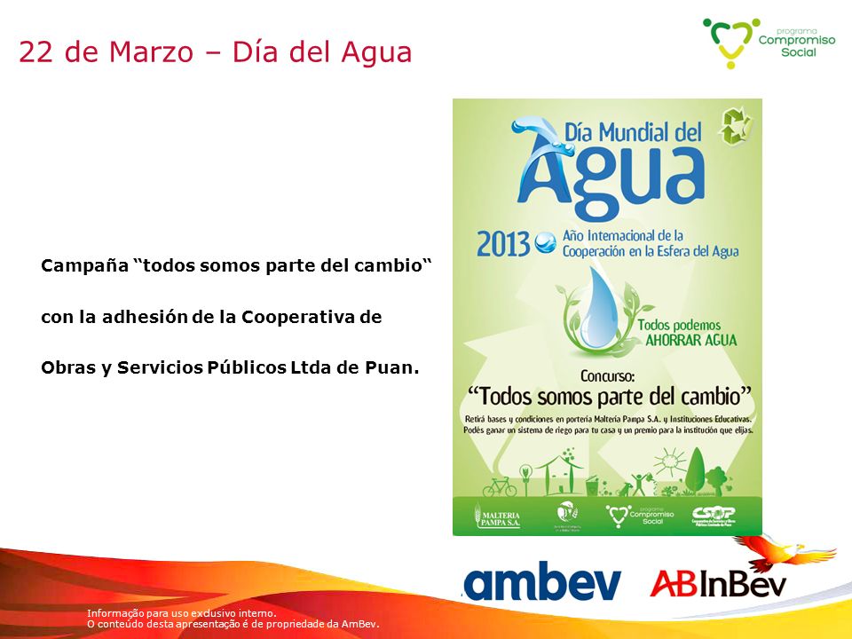 22 de Marzo – Día del Agua Campaña todos somos parte del cambio con la adhesión de la Cooperativa de Obras y Servicios Públicos Ltda de Puan.