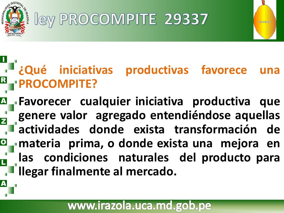 ley PROCOMPITE ¿Qué iniciativas productivas favorece una PROCOMPITE