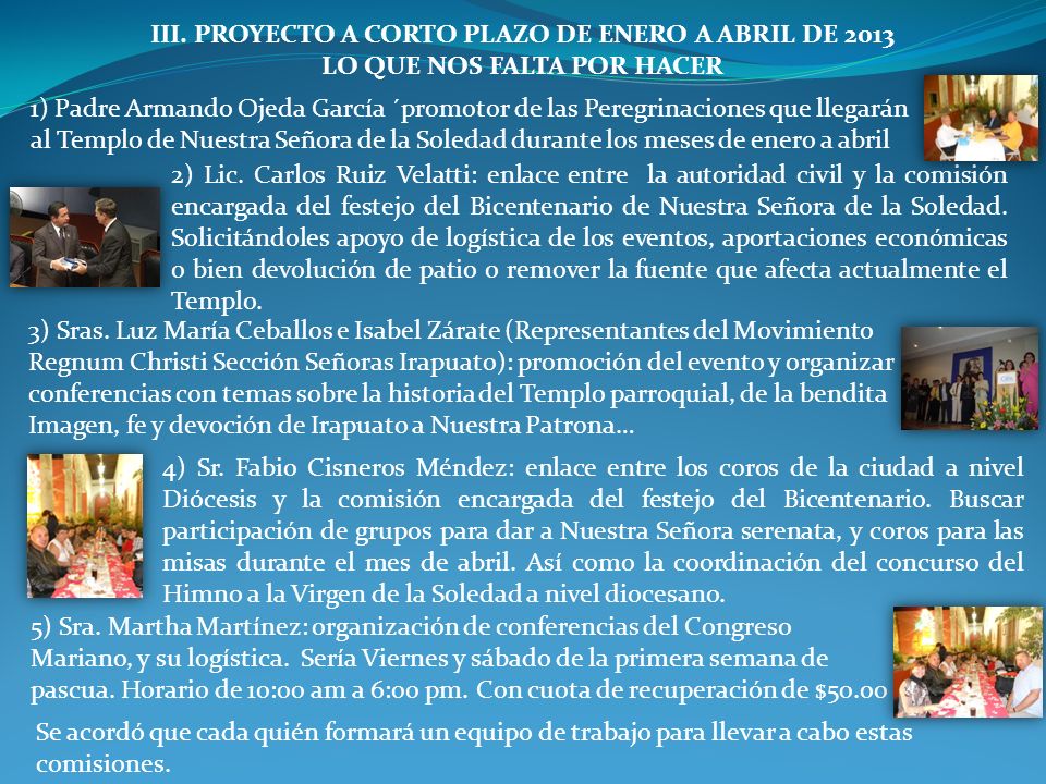 III. PROYECTO A CORTO PLAZO DE ENERO A ABRIL DE 2013