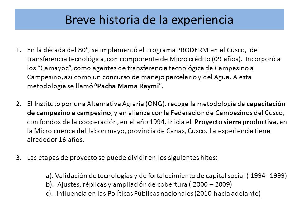 Breve historia de la experiencia
